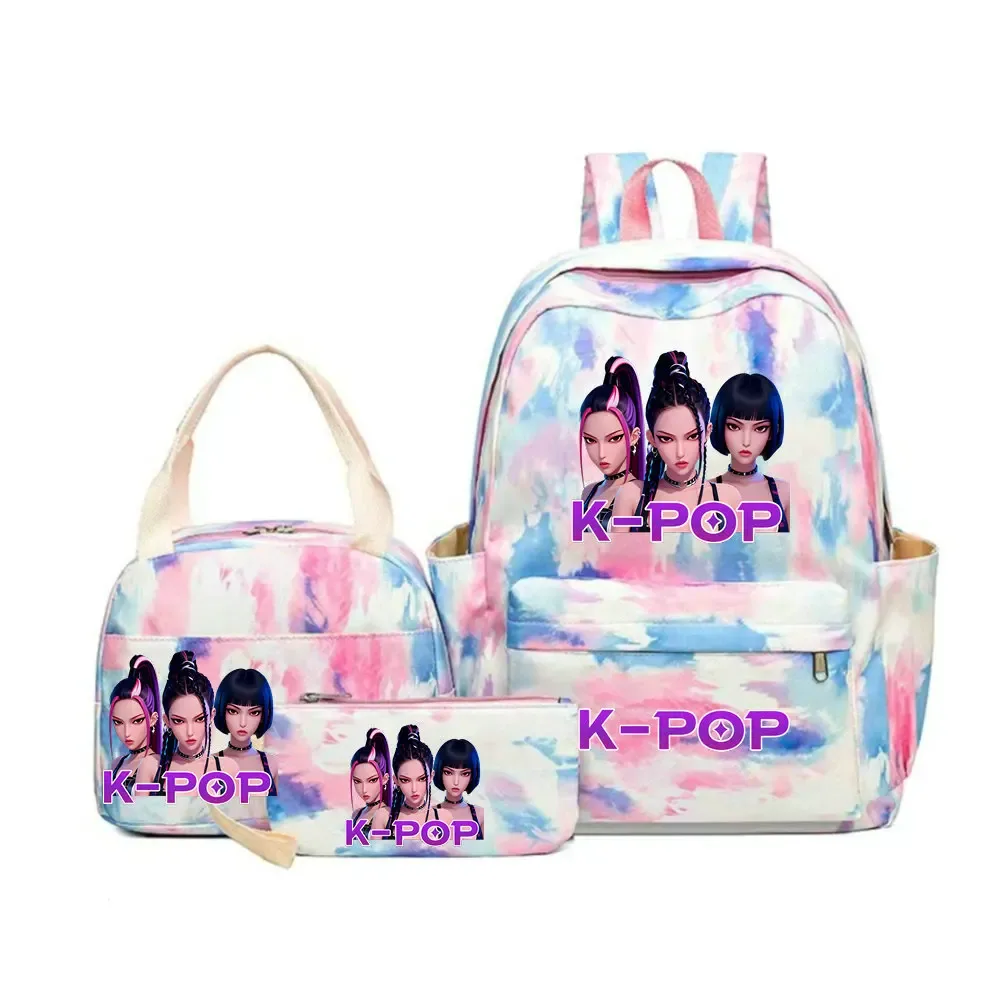 sac dos polyester motifs personnages kpop pompon ceinture coussin air bandes latérales poignée supérieure pliable extensible bleu rose violet voyage adolescents