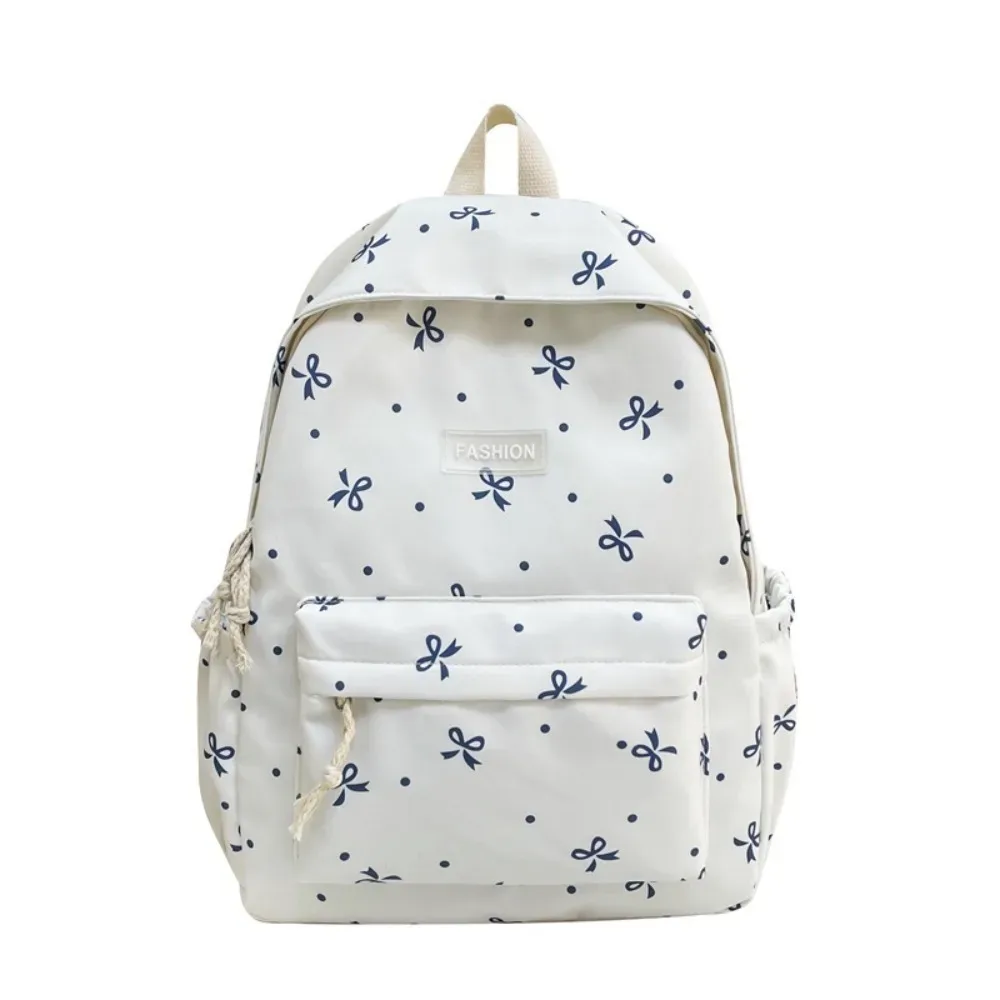 sac à dos scolaire en nylon mignon pour étudiantes, grande capacité, imprimé nœud, sac à dos pour femmes