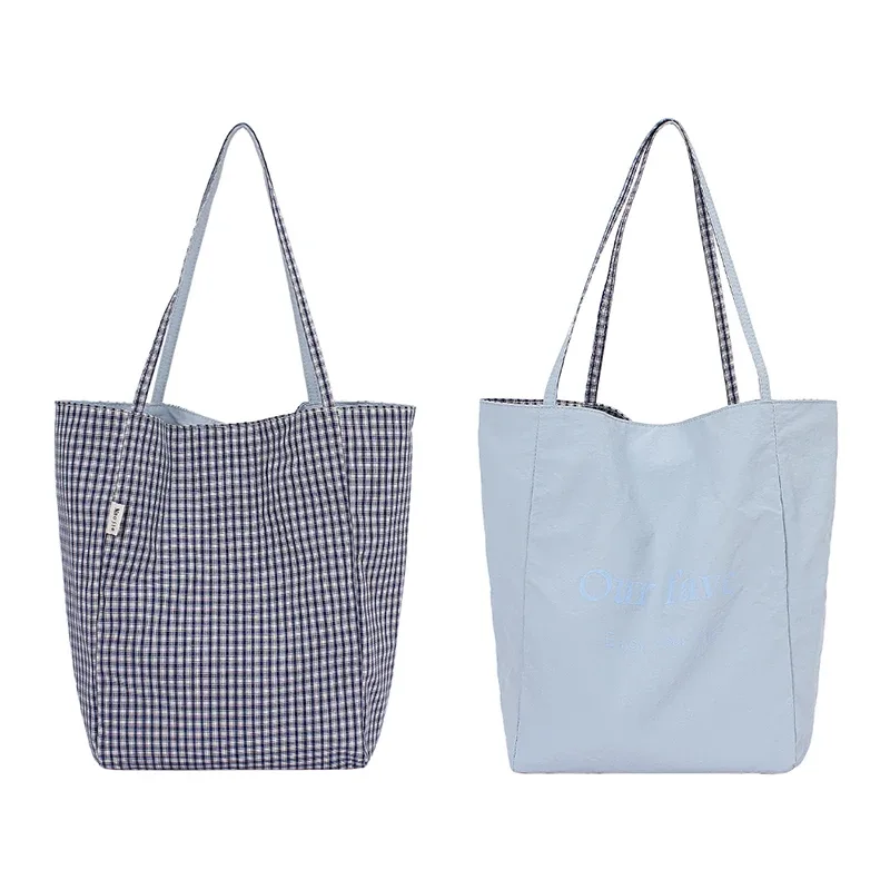 sac en toile à carreaux double face, multicolore, grande capacité, sac fourre-tout à bandoulière pour femmes, sac de shopping