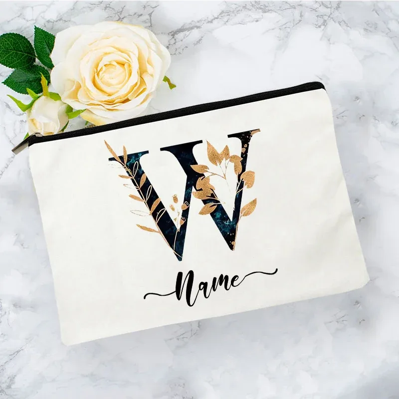 pochette organisatrice en toile noire et or de luxe avec initiales, sac de voyage pour cosmétiques, cadeau de toilette d'anniversaire avec nom personnalisé