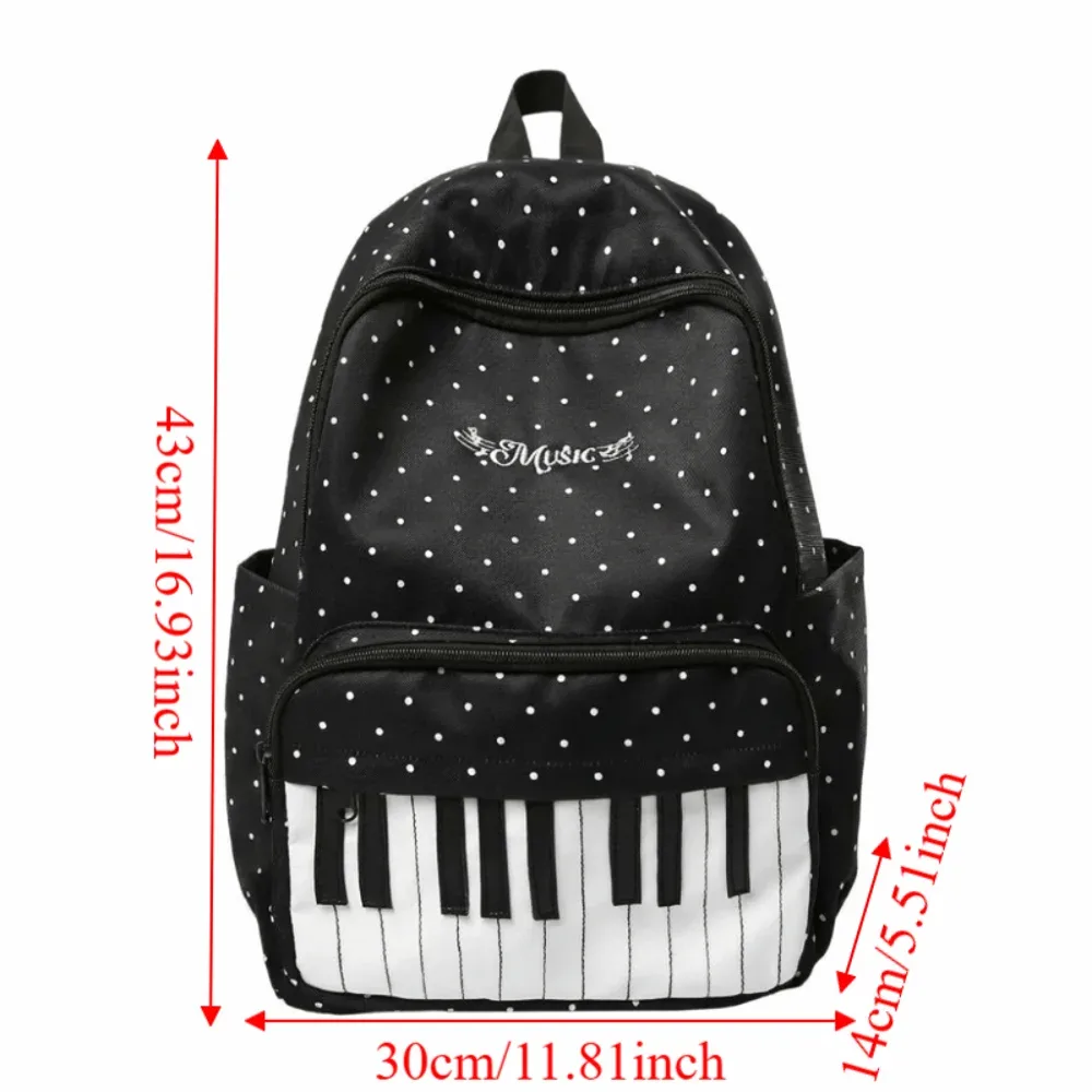 sac à dos en nylon à pois imprimé, color-block, mignon, grande capacité, style preppy, durable, motif touches de piano, pour l'école et les voyages