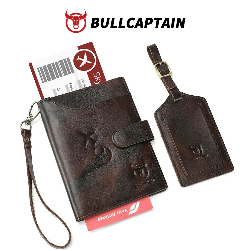 bullcaptain portefeuille de voyage en cuir véritable pour homme et femme, porte-passeport, porte-cartes, porte-monnaie, avec protection rfid