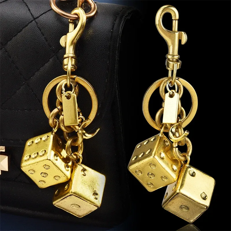 breloque de sac à dés rétro or/argent, porte-clés, pendentif cube à points de cristal étincelants, accessoire détachable pour sacs à bandoulière