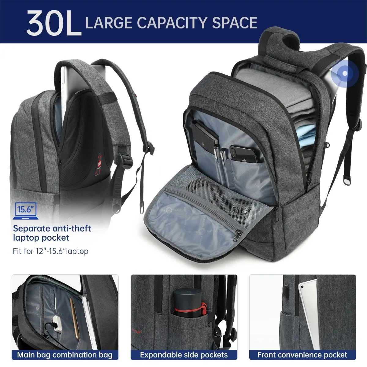 tigernu-sac à dos antivol avec chargement usb pour femme, sac à dos pour ordinateur portable 15.6-17 pouces, sac à dos scolaire mochila, sac décontracté pour femme