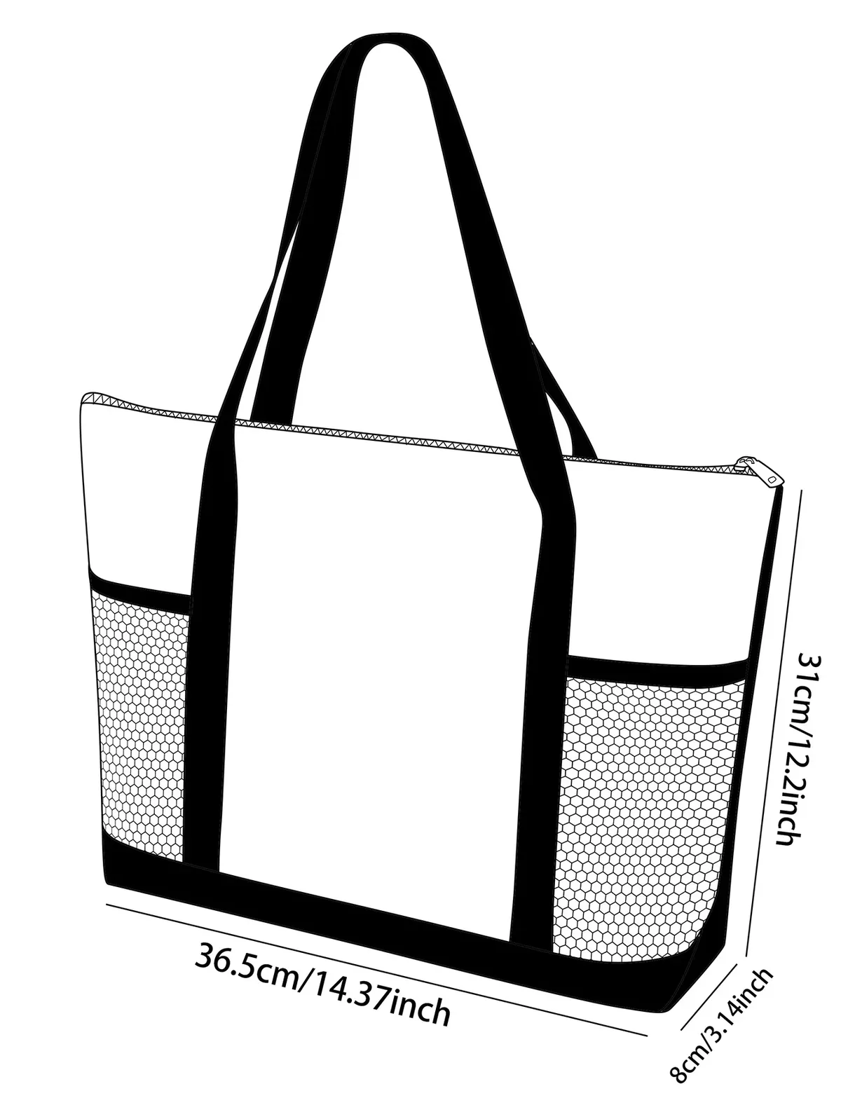 sac de plage noir à imprimé cœurs, avec poche latérale en maille, fermeture éclair, imperméable, sac à bandoulière de voyage