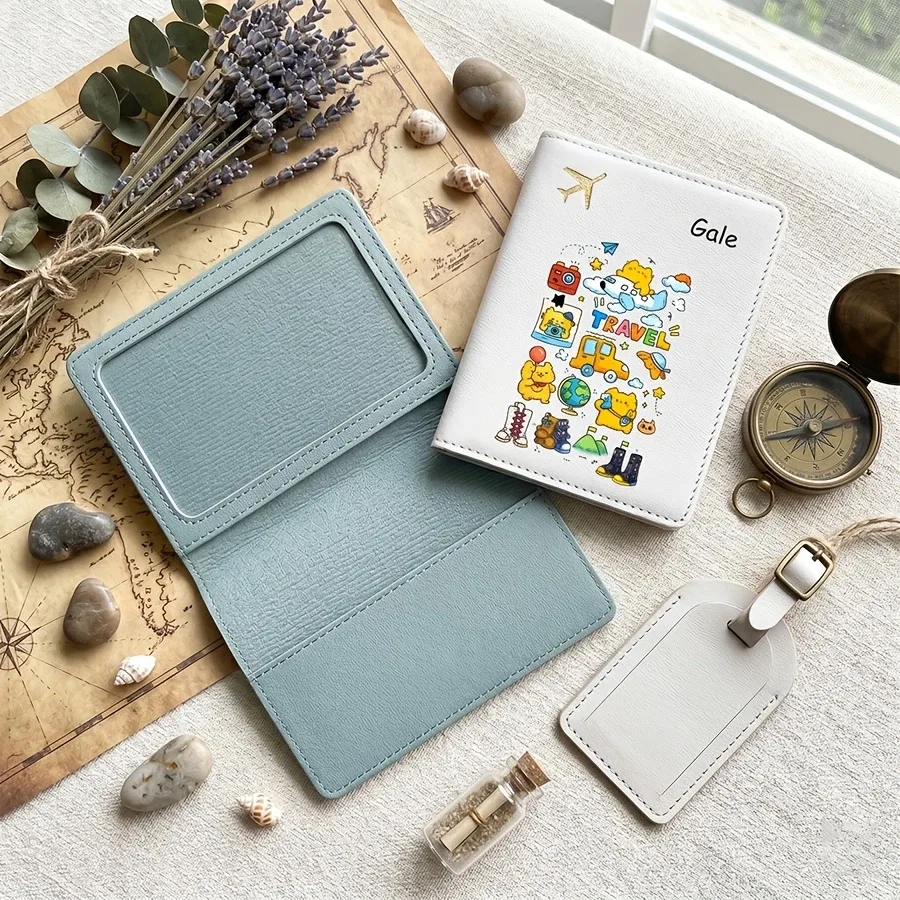 porte-passeport personnalisé avec nom et texte, étui de passeport mignon à motif de dessin animé, couverture de passeport et organiseur de documents, porte-billets de voyage