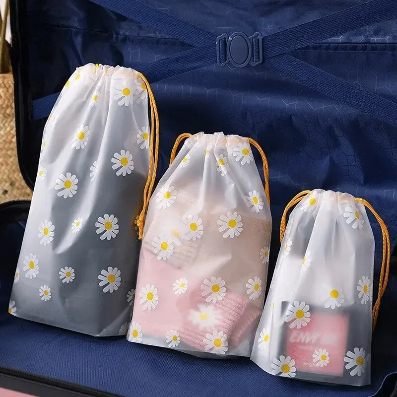 sac à cosmétiques de voyage transparent et étanche, 10 pièces, sac de rangement en plastique avec cordon de serrage pour serviettes et chaussettes, sac de plage transparent pour salle de bain