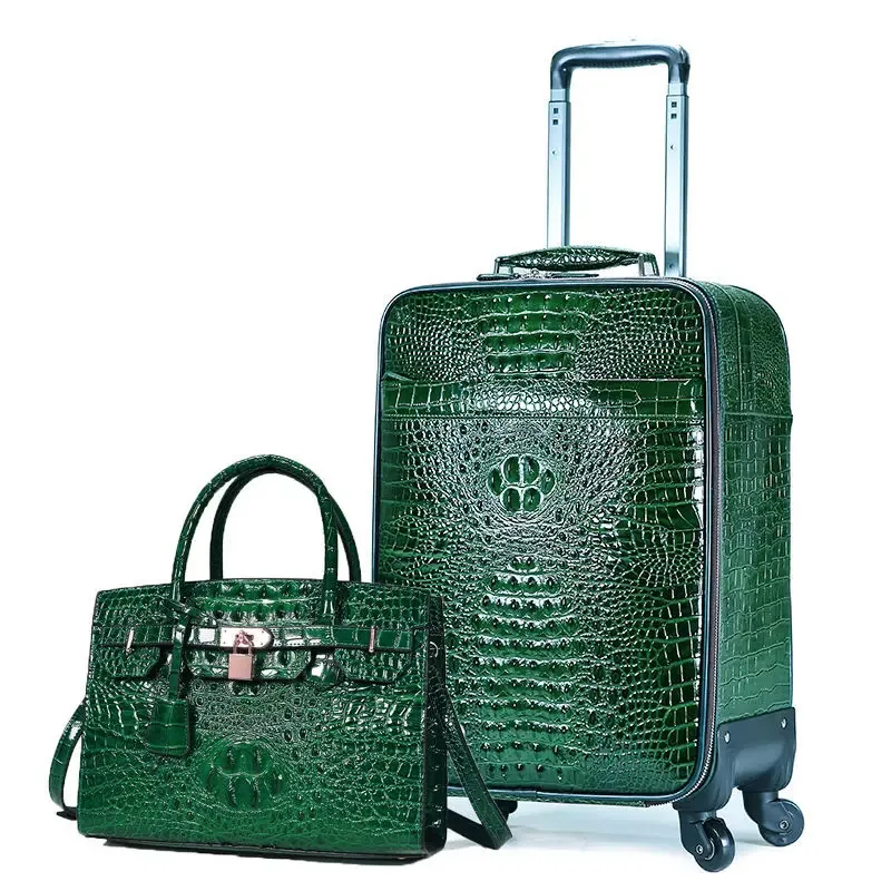 valise de luxe en cuir gaufré de crocodile de 20 pouces – bagage à main en cuir de vache de qualité supérieure avec ensemble de sacs à main pour voyage