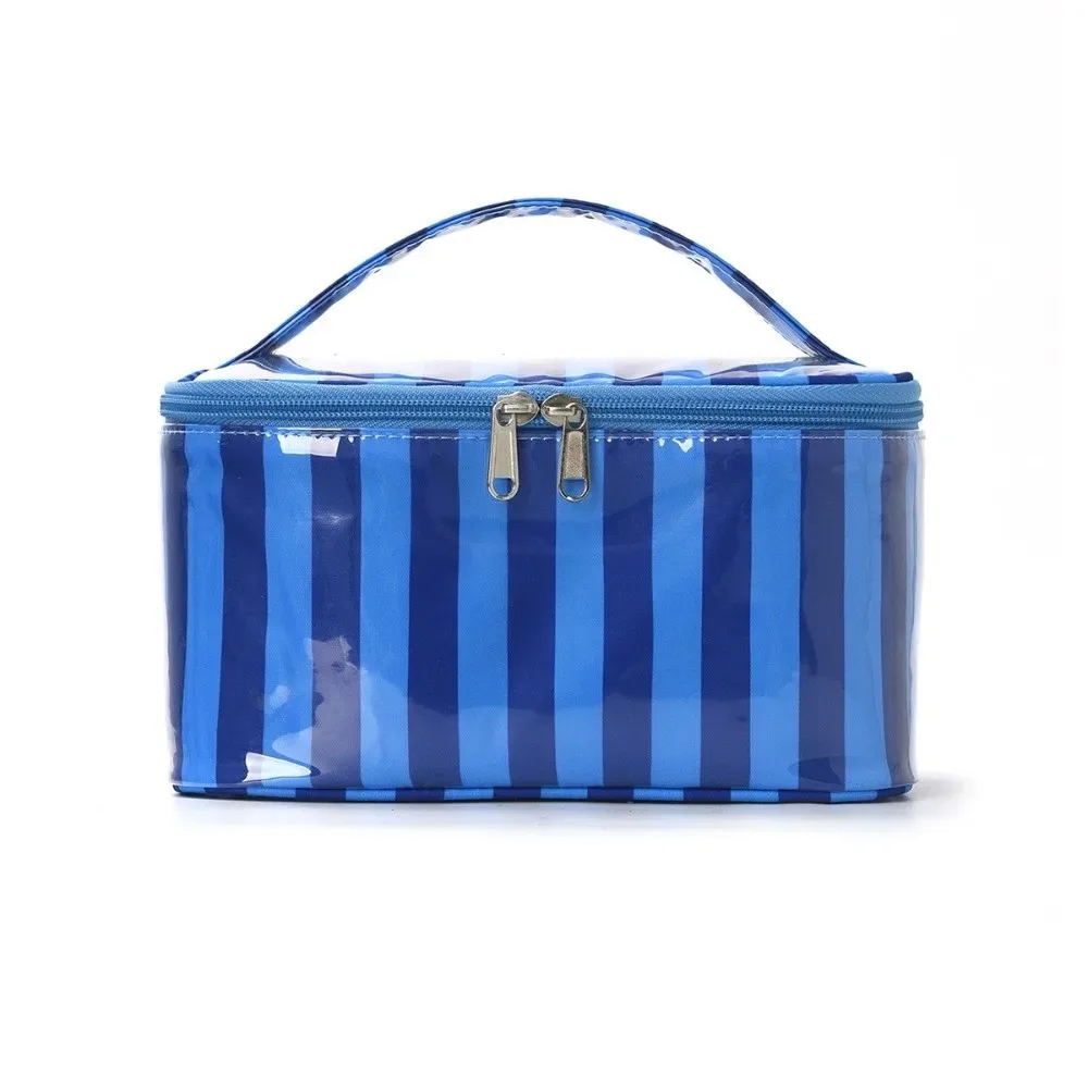 sac de rangement pour articles de toilette à rayures, en pvc, durable, sac de voyage pour cosmétiques, étanche, léger, étui pour pinceaux de maquillage