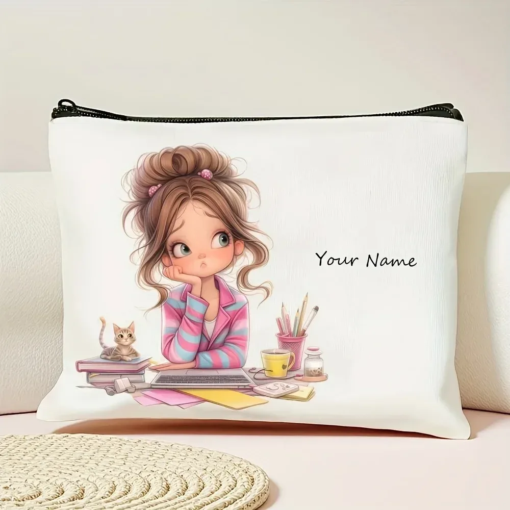 sac de maquillage personnalisé avec motif de fille vintage mignon, sac à main, trousse de toilette, trousse à crayons, cadeau de vacances, trousse à cosmétiques