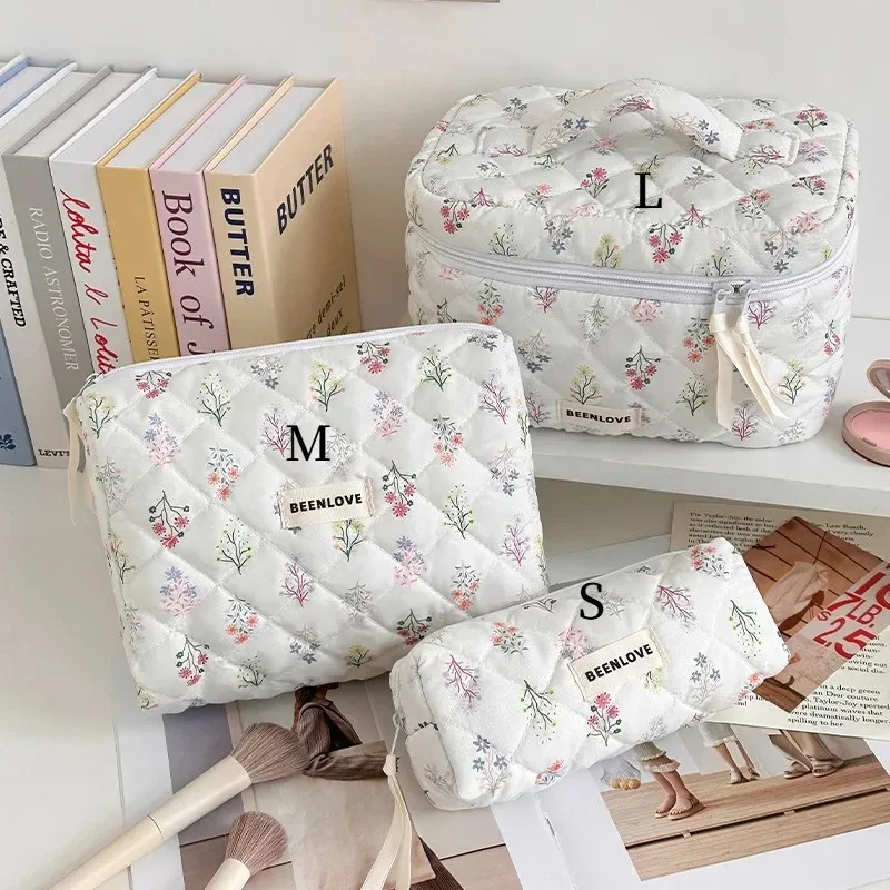 trousse de maquillage de grande capacité, trousse à cosmétiques imprimée de fleurs avec nœud, organisateur de toilette portable à fermeture éclair