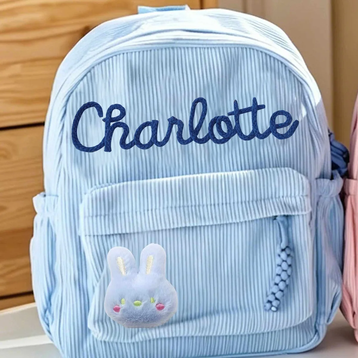 sac à dos en velours côtelé personnalisé 1 pièce, lettres brodées à la main, décorations florales/animales, cadeau idéal.