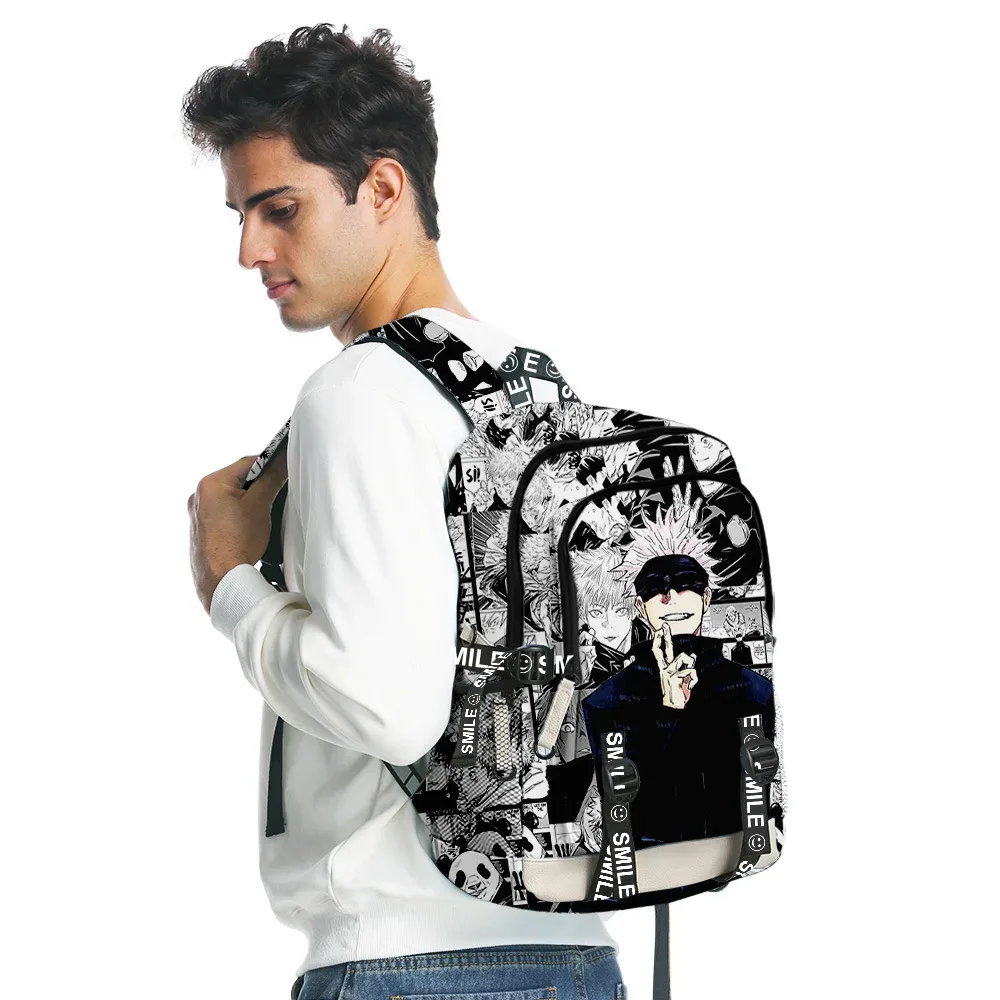 sac dos toile manga noir blanc expression faciale bd texte adolescents voyage école informatique