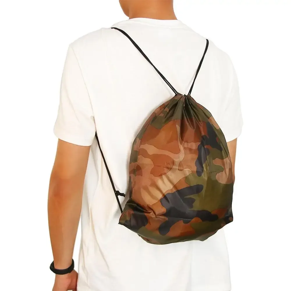 sac à dos de sport unisexe en plein air, rangement de vêtements, sac de voyage de camouflage à cordon de serrage, sac oxford, sac de sport portable