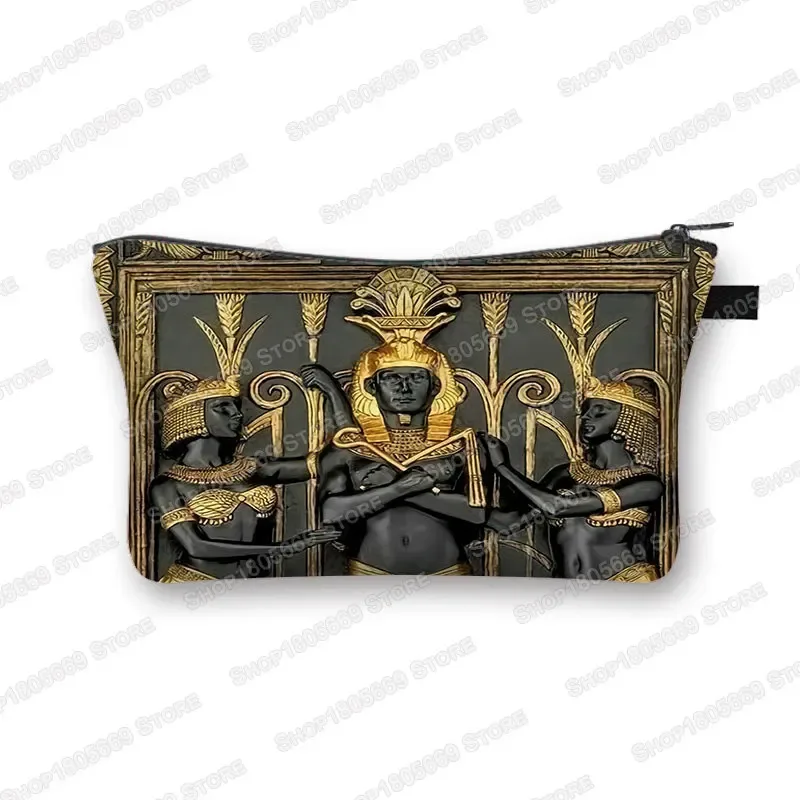 trousse de toilette à imprimé art égyptien pour femmes, trousse de maquillage, sac de toilette, petit sac à main, porte-rouge à lèvres