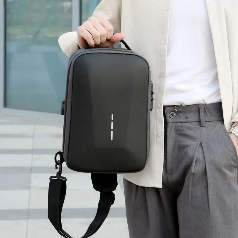 sacs de poitrine antivol à serrure à combinaison avec port de chargement usb, sac à bandoulière de mode pour hommes d'affaires, sac à bandoulière de rangement de voyage