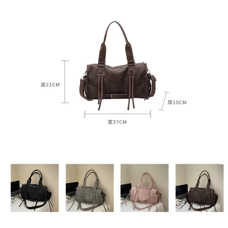 sac à main de moto rétro pour femmes, design à pompon, sac d'oreiller à bandoulière haut de gamme, tendance, grande capacité, sac sous les bras pour femmes