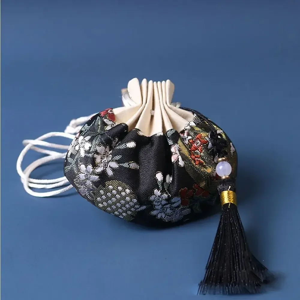 étui à colliers en tissu brodé multicolore à motif de fleurs, sac de rangement de style chinois, pochette à main, sac à bijoux pour femmes, sachet vide