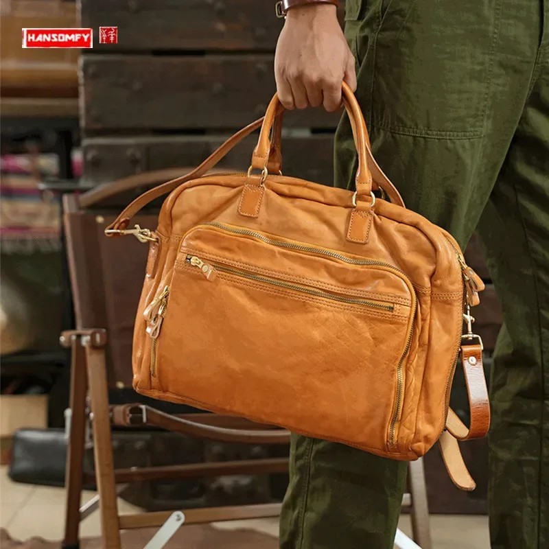 sac à bandoulière en cuir véritable pour hommes, étuis à bombes de luxe, sacs à main pour ordinateur portable 14-15.6 pouces, initié, sacs de fichiers informatiques portables, 2024