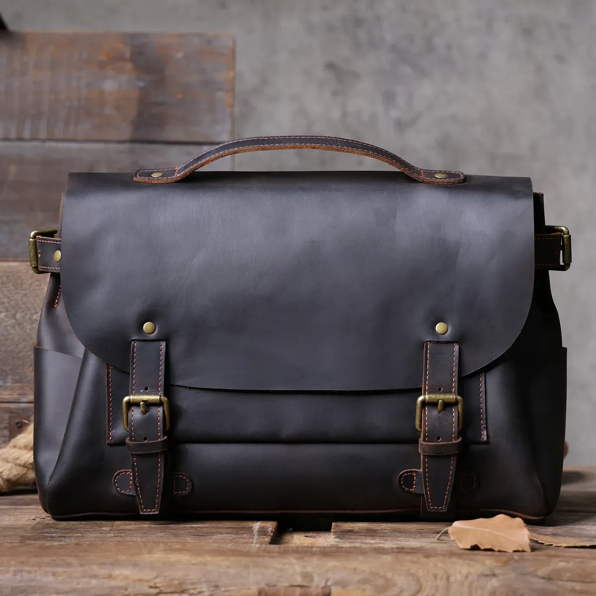 s.worke sac à bandoulière vintage en cuir véritable pour homme, sac messager en cuir de vachette crazy horse, sacs classiques pour ordinateur portable 14 pouces