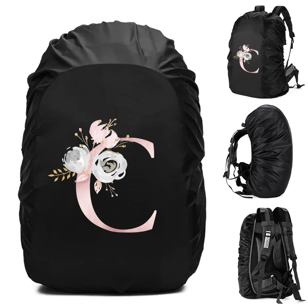 housse de pluie imperméable pour sac à dos 20-70l, motif fleurs roses et lettres, pour sports de plein air, cyclisme, sécurité, mode, camping, randonnée