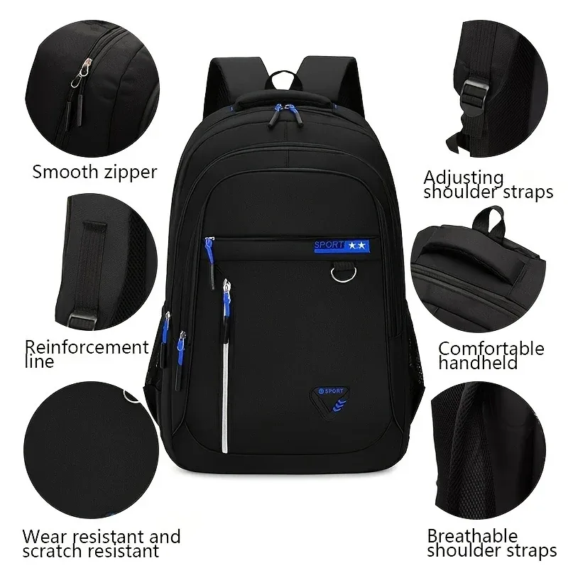 sac à dos noir sportif tendance avec détails multicolores pour un usage quotidien, voyage scolaire, sac pratique et durable de grande capacité