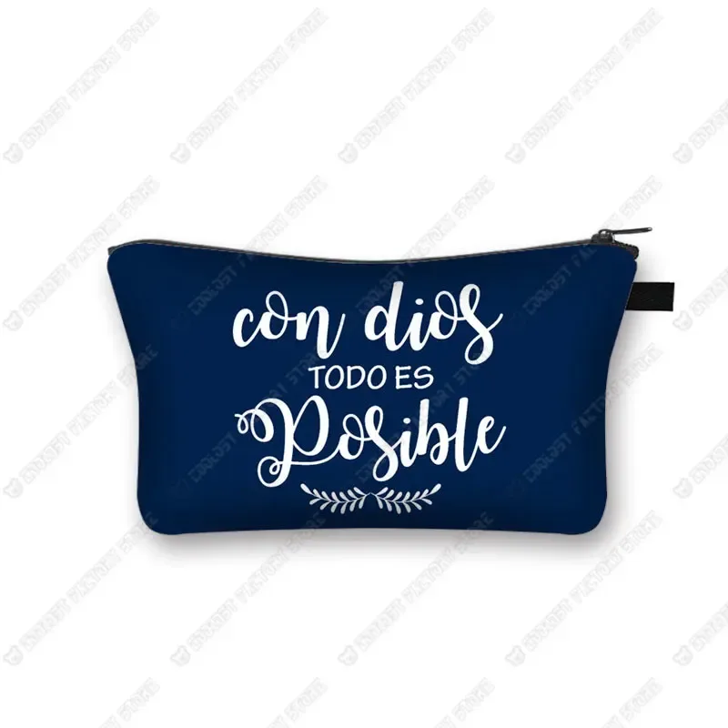 trousse à cosmétiques avec verset de la bible chrétienne en espagnol, trousse de maquillage, trousse de beauté, trousse de toilette