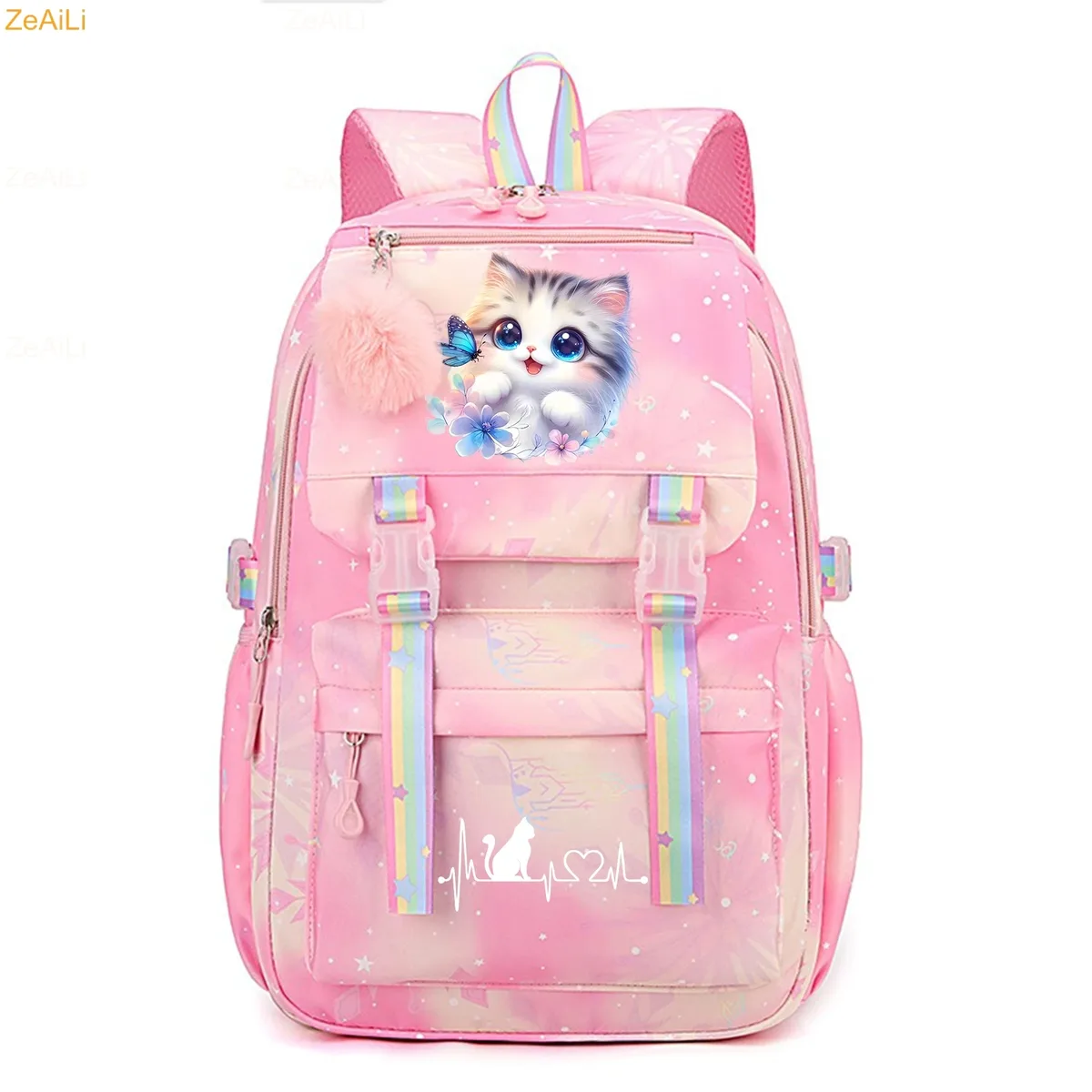 sac à dos scolaire pour enfants, adolescents, filles et garçons, motif chat mignon, fleur, papillon, sac à dos pour femmes, sac à livres