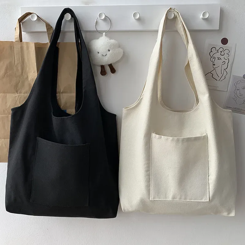 sac fourre-tout en toile personnalisé avec impression, sac avec logo personnalisé, poche avant, sac à bandoulière en coton réutilisable pour le shopping, l'école, les voyages