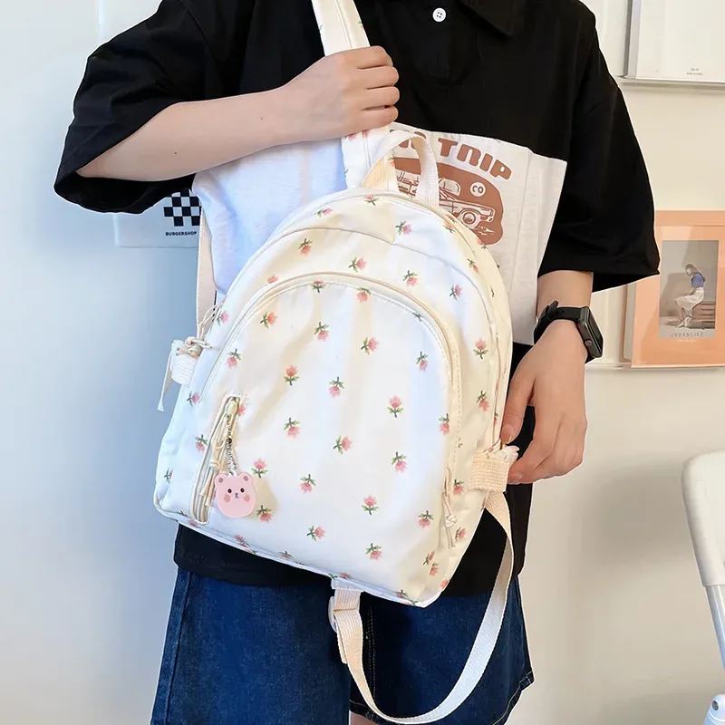 petit sac à dos imprimé de fleurs fraîches pour femmes et filles, style coréen, sac à dos pour écolières, sac à dos décontracté mignon et petit