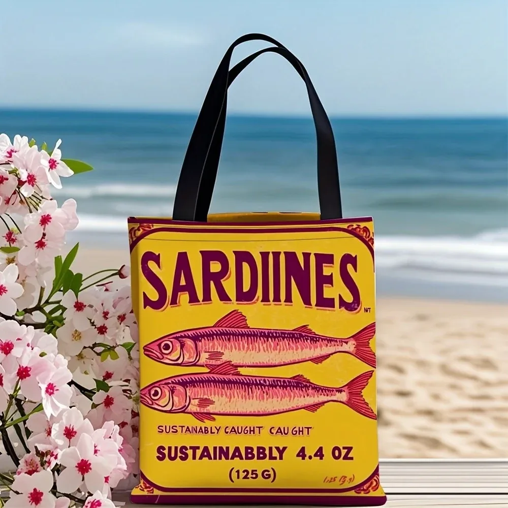 sac fourre-tout chic en polyester pour sardine, 1 pièce, tissu léger et durable pour le travail, l'école, cadeaux de shopping, cadeaux de sardine, sac de transport quotidien
