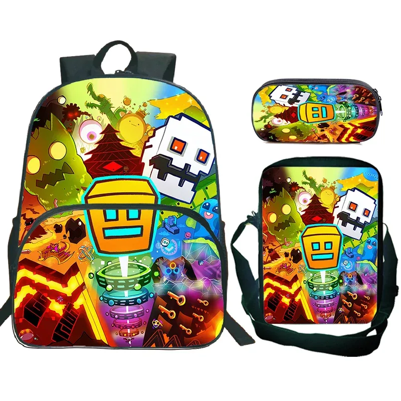 sac dos nylon design dessin animé motif geometry dash couleur multicolore format 20 35 litres usage école voyage