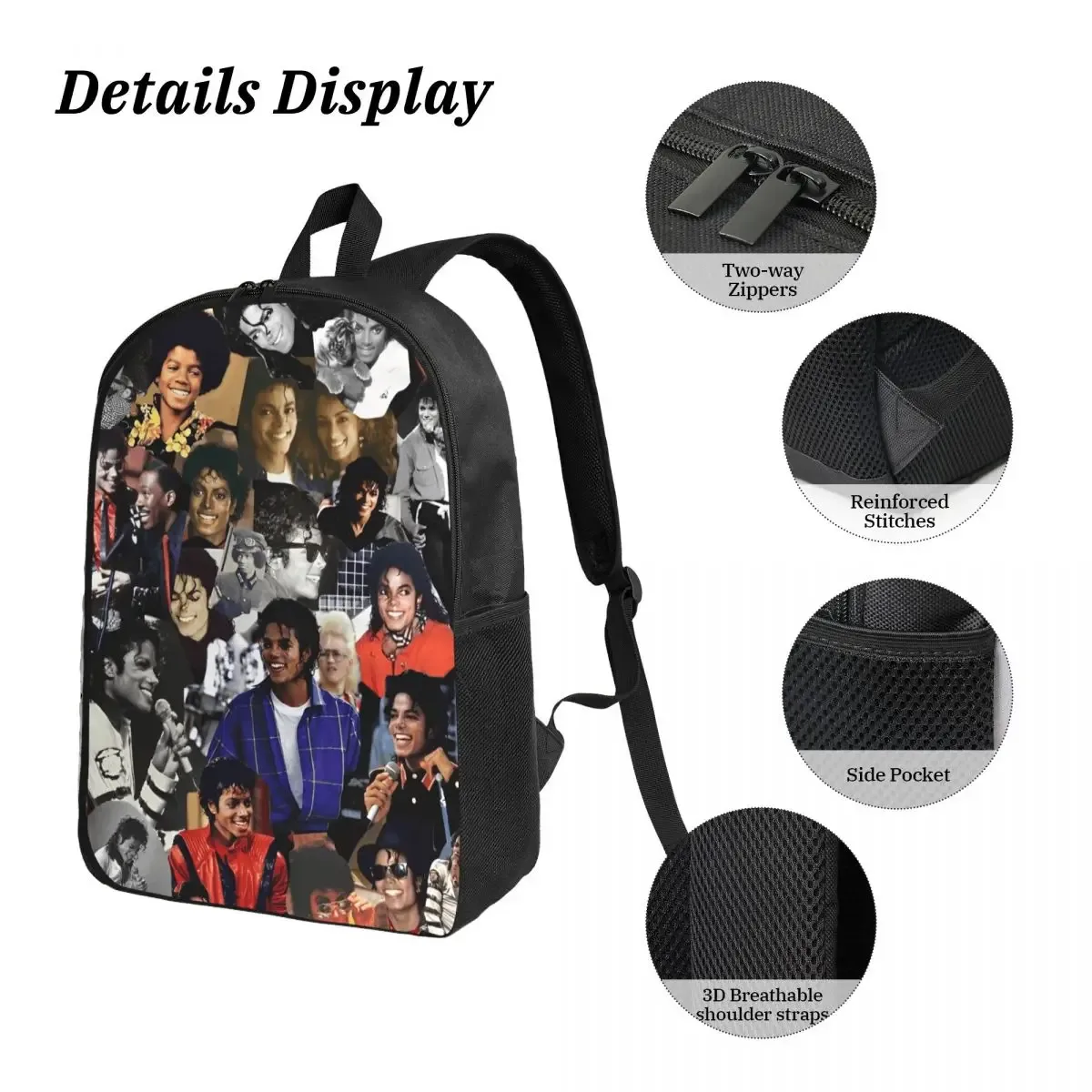 sac à dos mj pop rock 3 pièces/ensemble pour étudiant, sac à déjeuner, trousse à crayons
