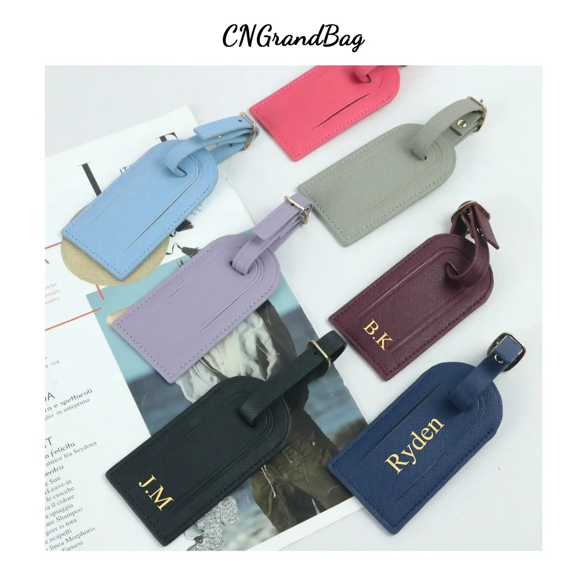 porte-passeport de voyage avec nom personnalisé gratuit, ensemble d'étiquettes de bagage en cuir saffiano, lettres personnalisées, cadeau, couverture de passeport, étiquette de valise