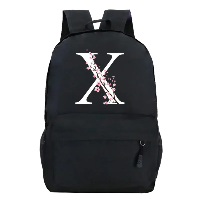 sacs à dos d'école pour jeunes sakura fleur a-z alphabet grande capacité toile harajuku mode fermeture éclair esthétique épaules sacs noirs
