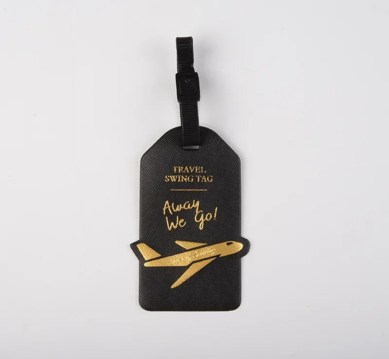 étiquettes de valise en cuir pu pour femmes et hommes, porte-adresse d'identification, accessoires de voyage d'embarquement de bagages, avion créatif