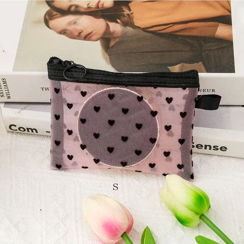 trousse de maquillage en maille, petite pochette transparente pour cosmétiques pour femmes, mini organisateur de rouge à lèvres, carte de voyage, trousse de toilette, pochette de rangement pour sac à main