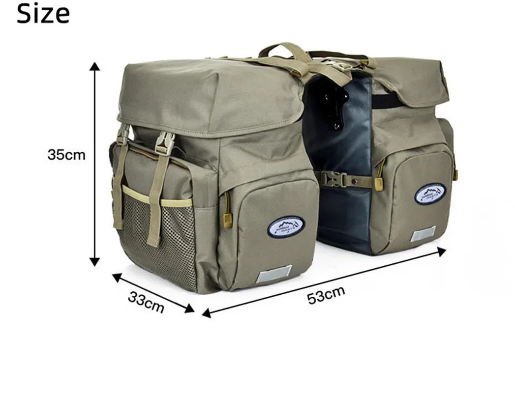 sac vélo nylon beige compartiments latéraux poche zip fermure kam hook grande capacité transport voyage cyclisme