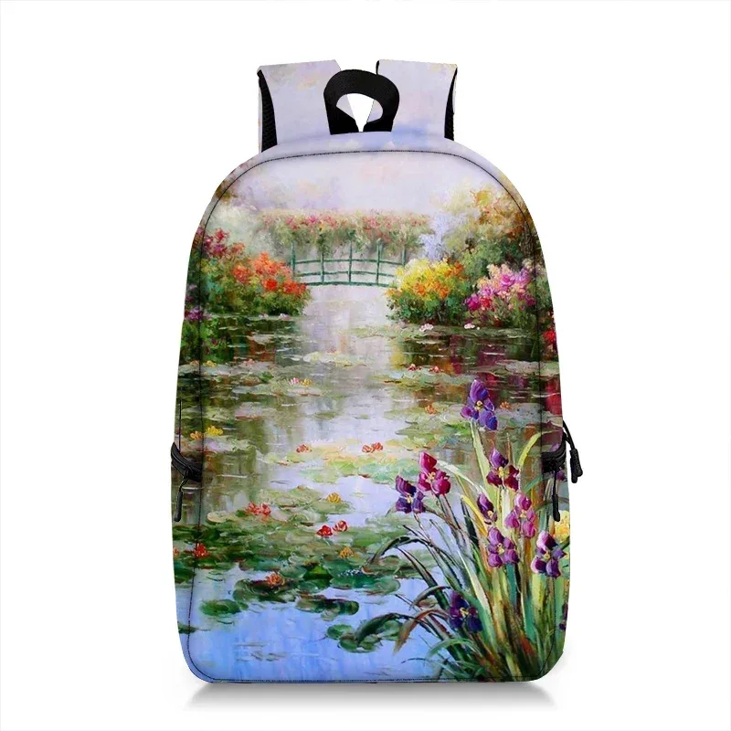sac à dos peinture à l'huile de claude monet gustability klimt van gogh, cartable de nuit étoilée, baiser de tournesol, cartable de voyage pour femme