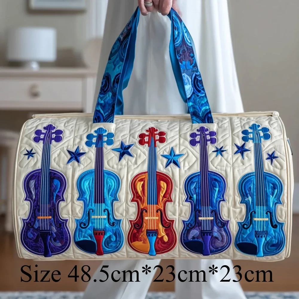 sac de voyage matelassé imprimé en 3d motif violon, sac fourre-tout tendance pour festival de musique, grande capacité, sac de week-end pour les amateurs de musique et les couples