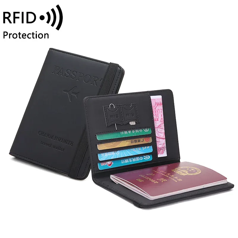 porte-passeport de voyage pour femmes et hommes, étui de protection rfid en cuir pu, porte-carte d'identité de crédit, portefeuille de protection pour billets