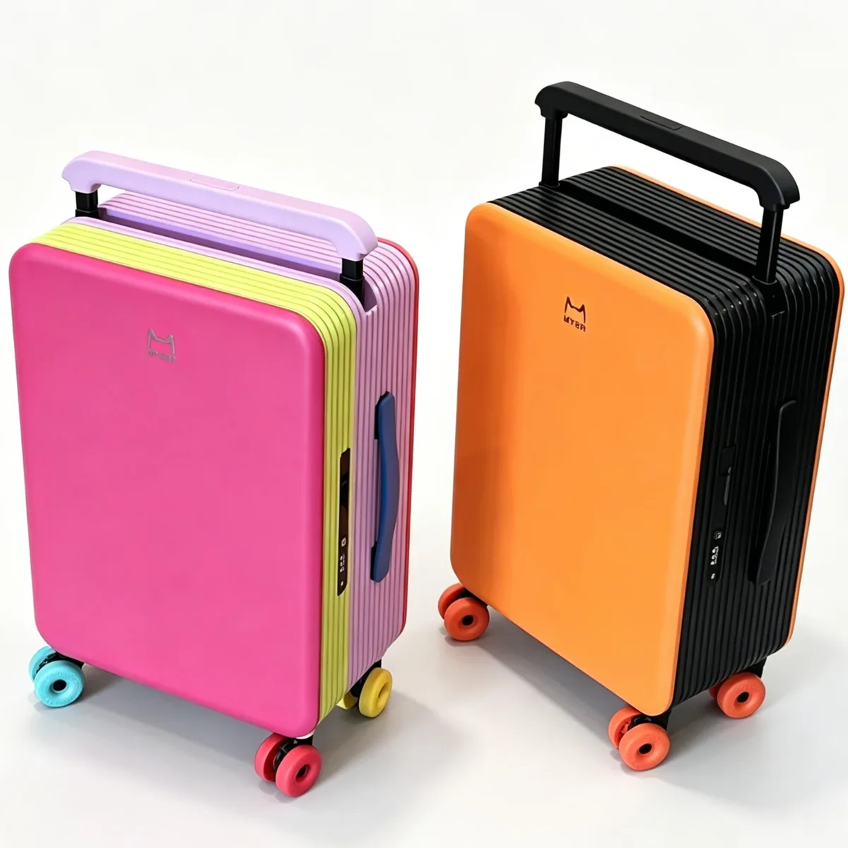 valise de voyage rigide multicolore en pc, sans fermeture éclair, avec poignée large, compatible tsa, 20/24 pouces