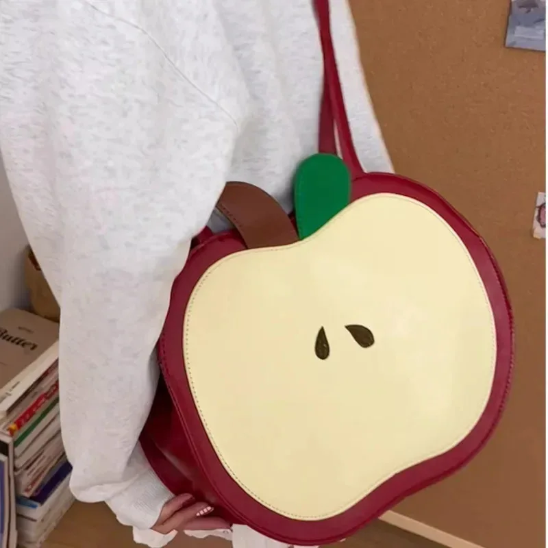 apple sacs à dos itabag pu rouge y2k kawaii polyvalent poire sac à bandoulière haute capacité étudiant contraste fermeture éclair retour à l'école sac