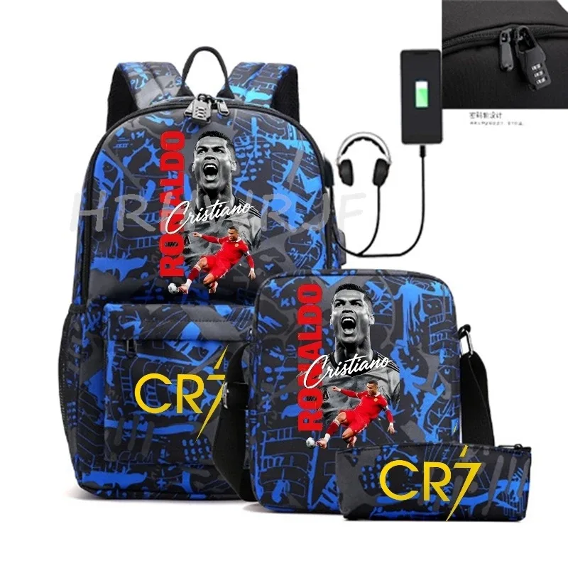 sacs à dos sport décontractés cr7, lot de 3, légers et simples, grande capacité, pour adolescents, ordinateurs portables, école, femmes, hommes, voyage, usb, anti-vol, mochilas