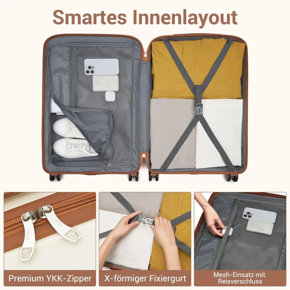 s/m/l kono valise à main légère en polypropylène 4 roues spinner chariot rigide et serrure tsa