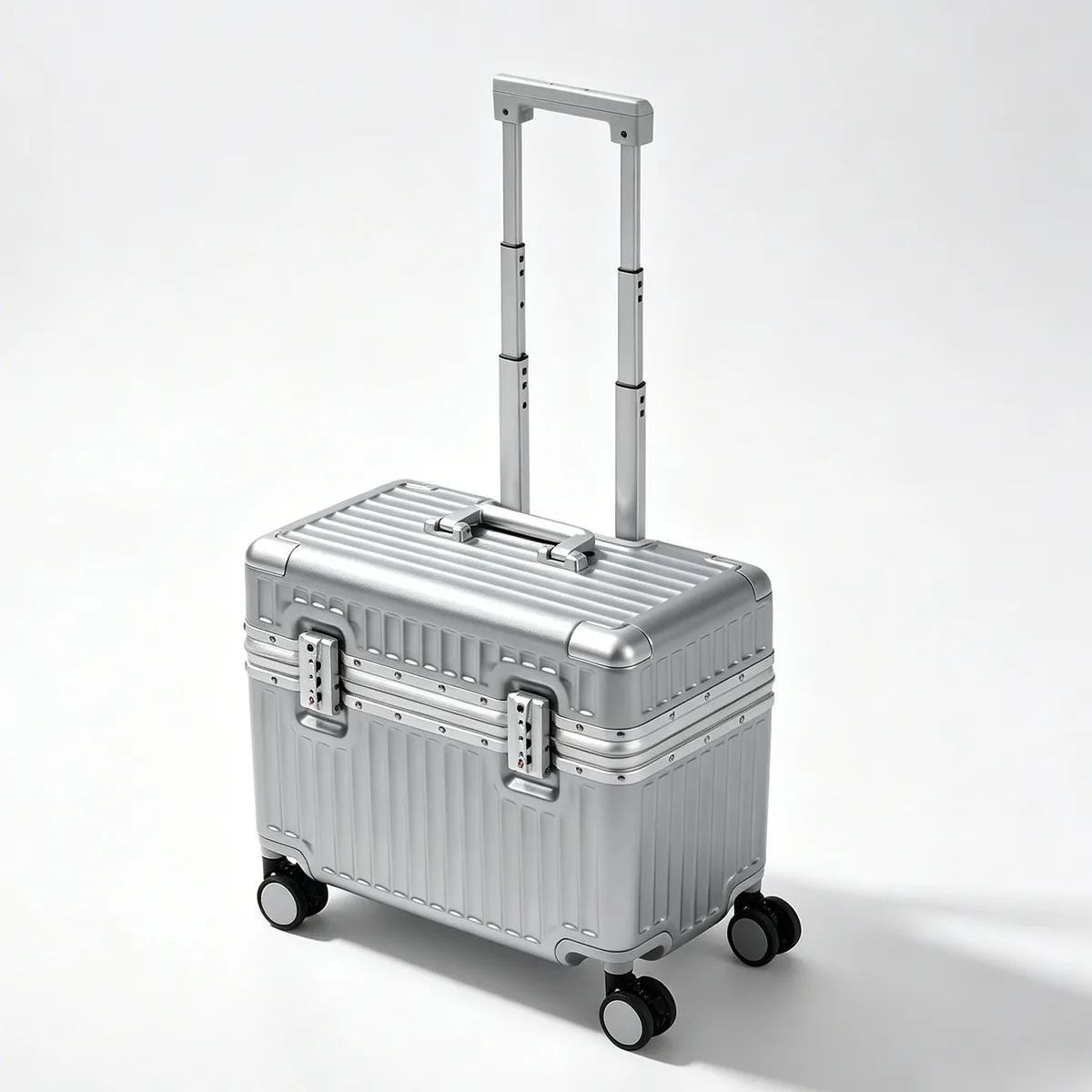 valise cabine en aluminium de 18 pouces, petite valise à roulettes adaptée aux voyages courts, aux affaires et à l'utilisation au bureau, avec roues universelles et serrure douanière.