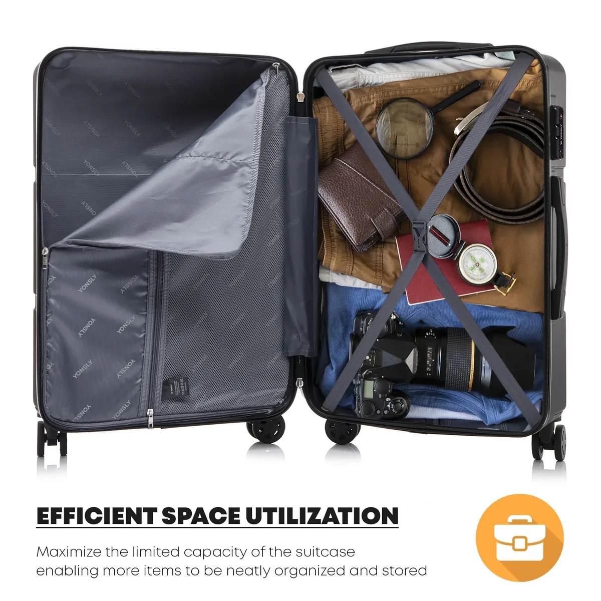 valise yonsly 20/24/28 pouces avec fermeture éclair ykk, serrure tsa 4 360 ° valise rigide à roulettes avec poignée en caoutchouc souple, unisexe, élégante et minimaliste, idéale pour les courts séjours.