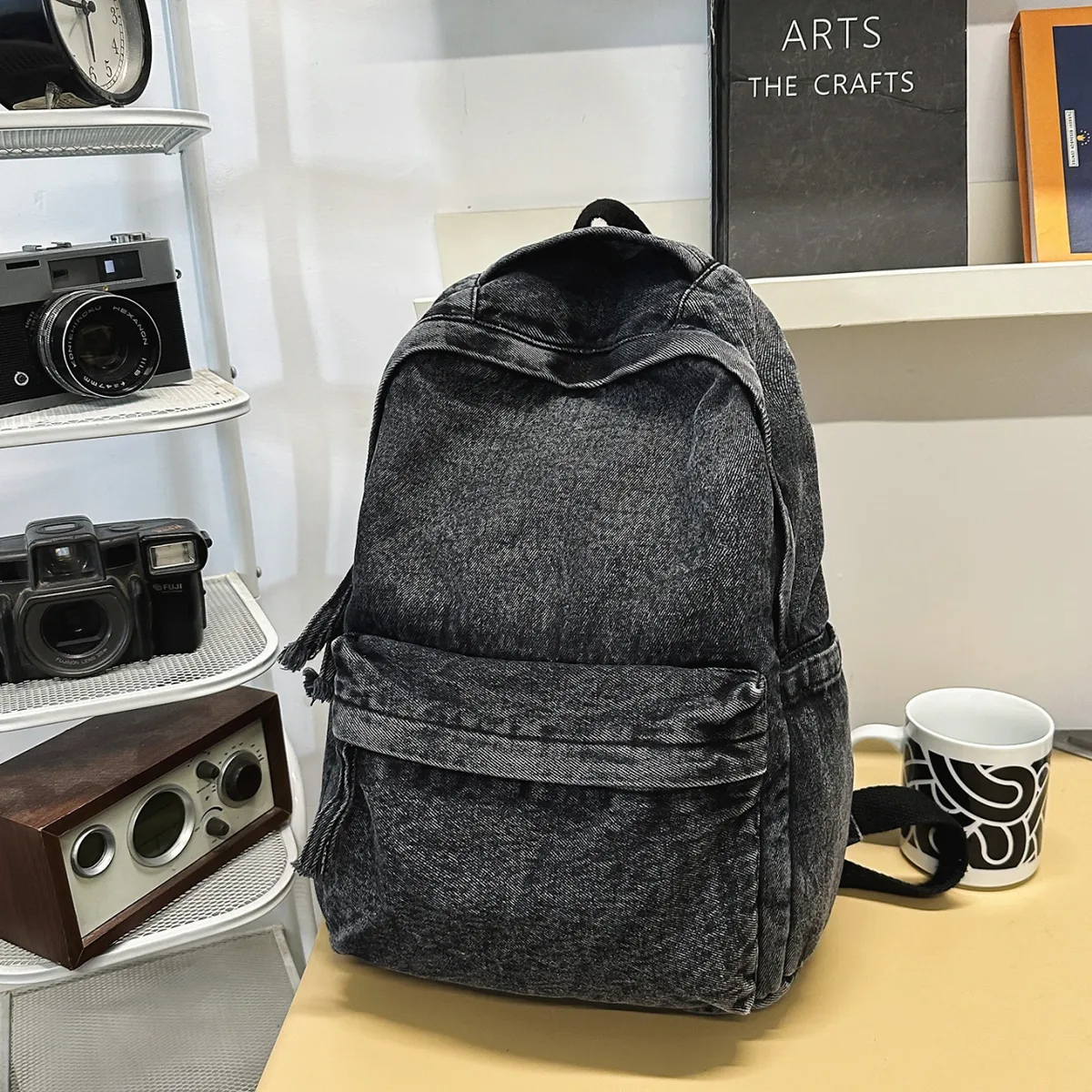 sac à dos en jean délavé vintage, léger, grande capacité, pour étudiants, sac d'école, sac de voyage décontracté, noir, bleu, nuances rétro