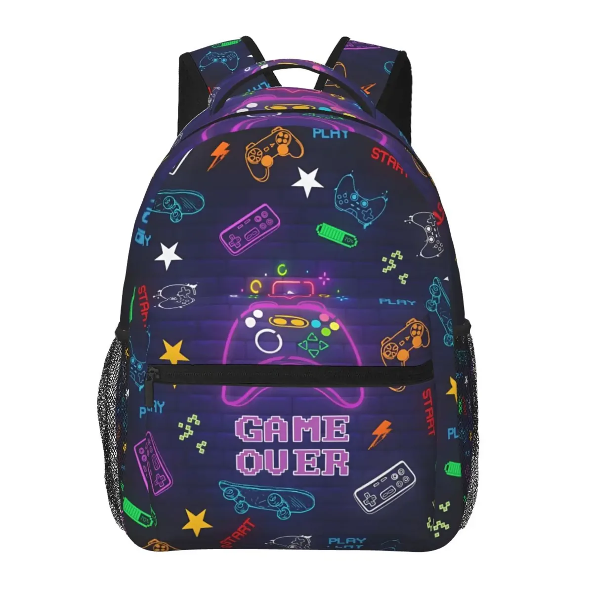 sac dos toile noir motif jeux vidéo multicolore fermeture éclair 20 35 litres polyester polyvalent voyage école week end vacances randonnée camping