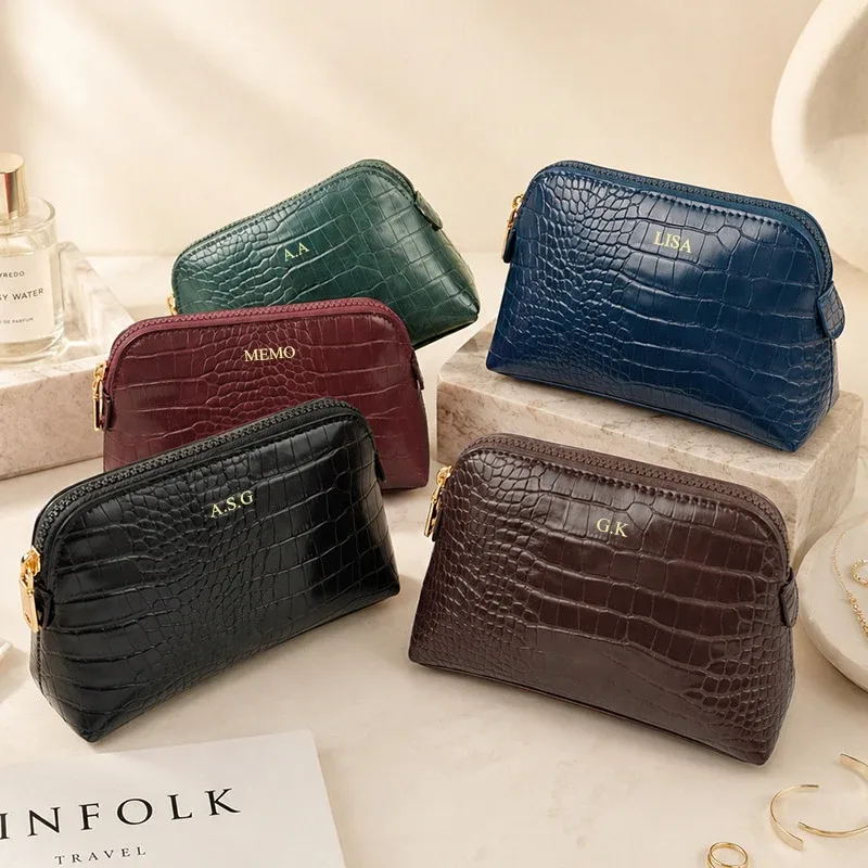 pochette de maquillage de luxe en similicuir de crocodile, motif personnalisable, sac de voyage vintage pour femme, pochette cadeau diy en gros